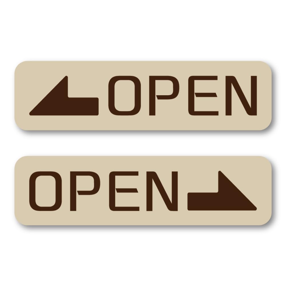 OPEN 矢印付きドアサイン（80 mm・ベージュ・左右2枚）